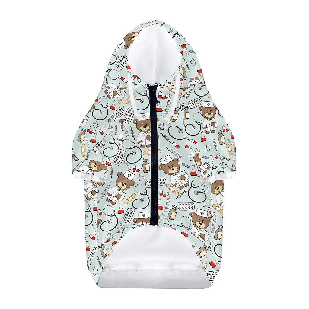 Teddy Bear Doctor Pattern Print Dog Zip Up Hoodie