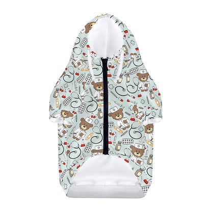 Teddy Bear Doctor Pattern Print Dog Zip Up Hoodie