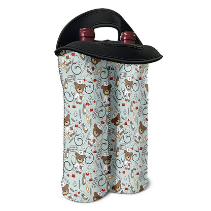 Teddy Bear Doctor Pattern Print Double Neoprene Wine Tote