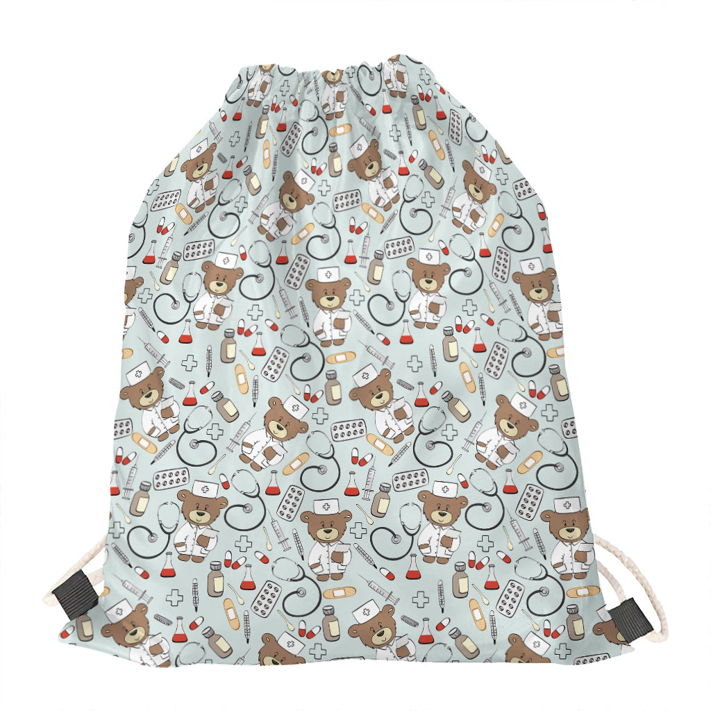 Teddy Bear Doctor Pattern Print Drawstring Bag