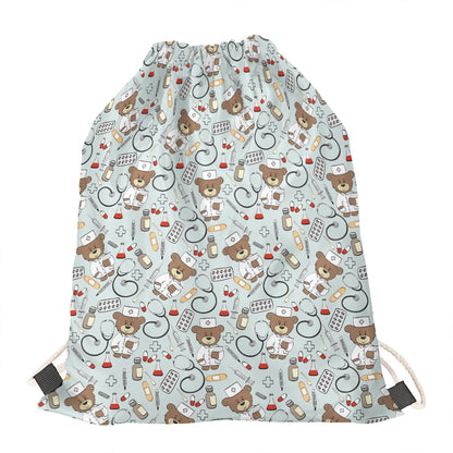 Teddy Bear Doctor Pattern Print Drawstring Bag