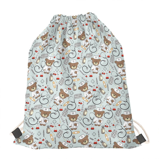 Teddy Bear Doctor Pattern Print Drawstring Bag