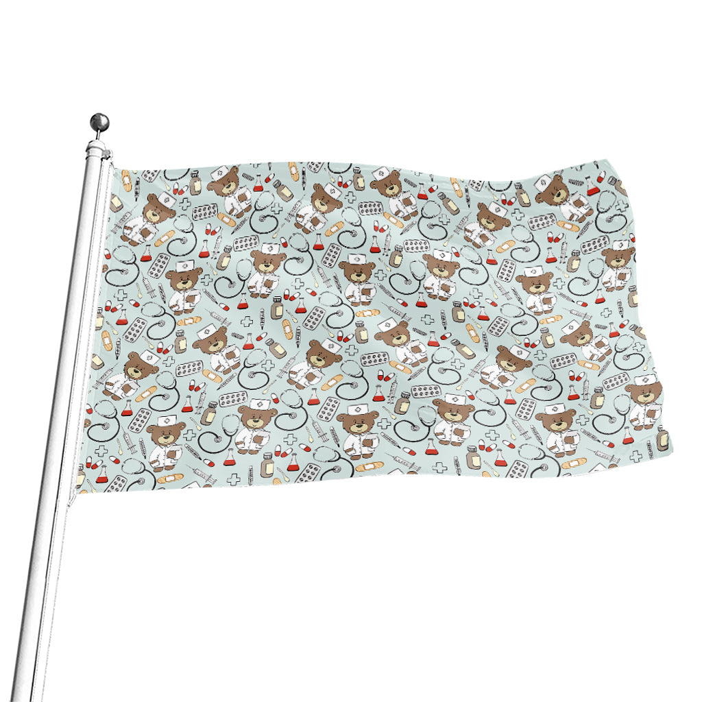 Teddy Bear Doctor Pattern Print Flag
