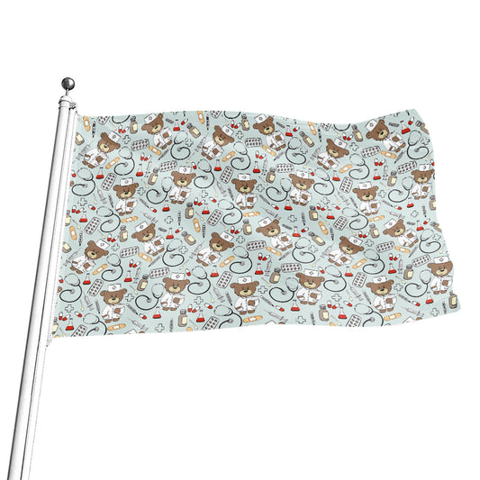 Teddy Bear Doctor Pattern Print Flag