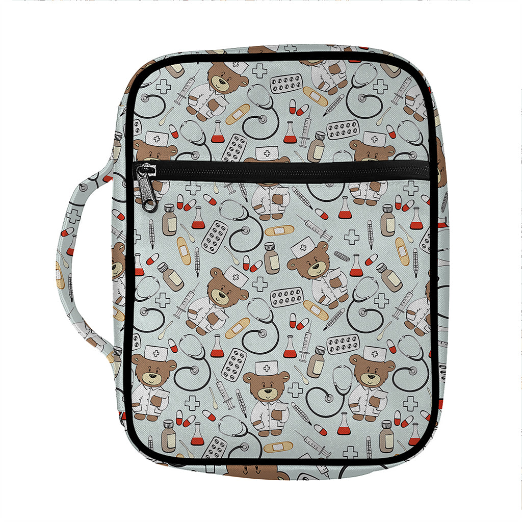 Teddy Bear Doctor Pattern Print Front Pocket Bible Bag