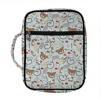 Teddy Bear Doctor Pattern Print Front Pocket Bible Bag