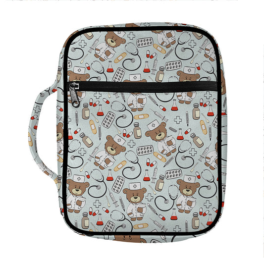 Teddy Bear Doctor Pattern Print Front Pocket Bible Bag