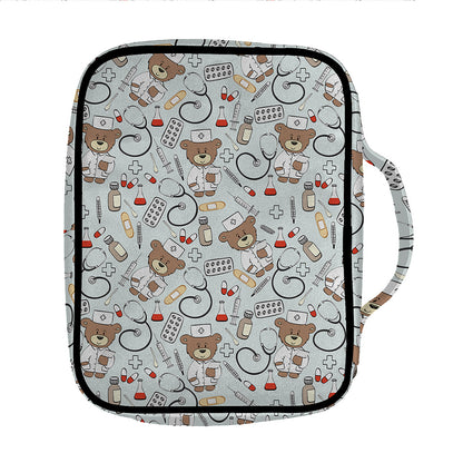 Teddy Bear Doctor Pattern Print Front Pocket Bible Bag
