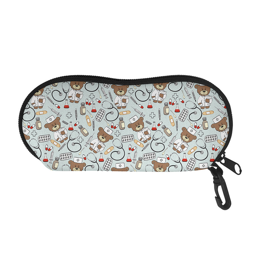 Teddy Bear Doctor Pattern Print Glasses Case