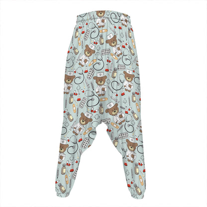 Teddy Bear Doctor Pattern Print Hammer Pants