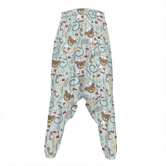 Teddy Bear Doctor Pattern Print Hammer Pants