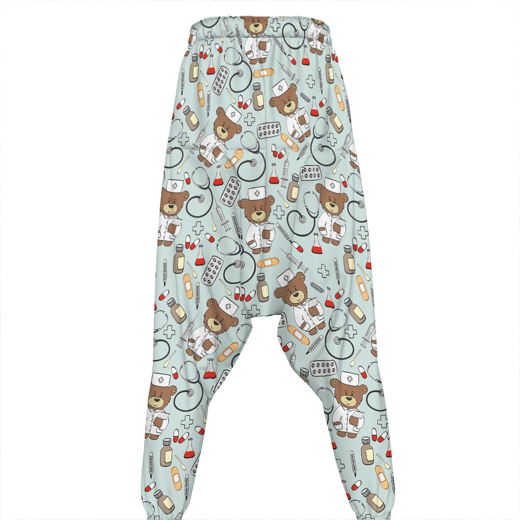 Teddy Bear Doctor Pattern Print Hammer Pants