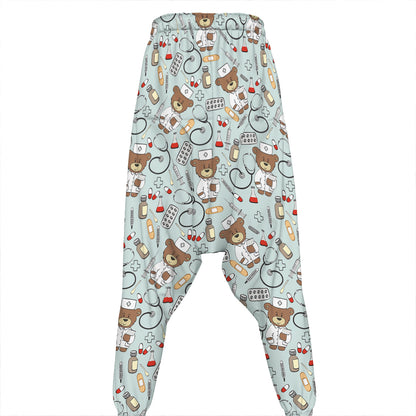 Teddy Bear Doctor Pattern Print Hammer Pants