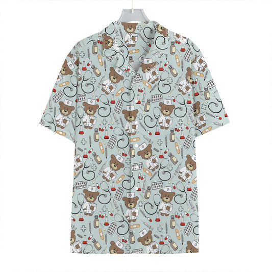 Teddy Bear Doctor Pattern Print Hawaiian Shirt