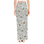 Teddy Bear Doctor Pattern Print High Slit Maxi Skirt