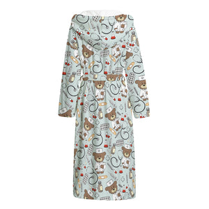 Teddy Bear Doctor Pattern Print Hooded Bathrobe