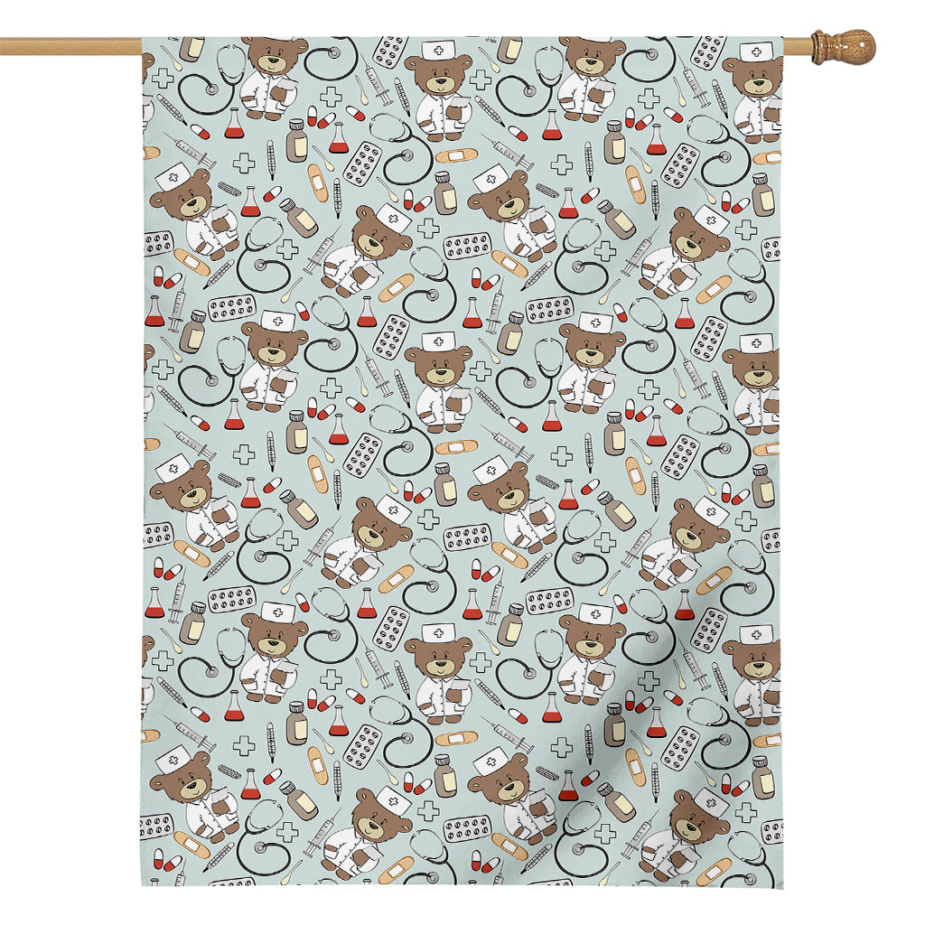 Teddy Bear Doctor Pattern Print House Flag