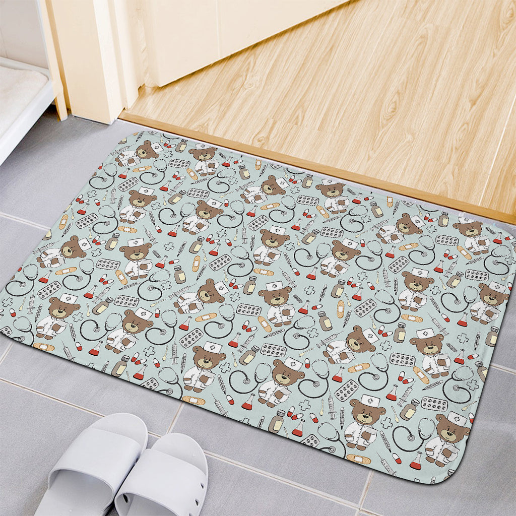 Teddy Bear Doctor Pattern Print Indoor Door Mat