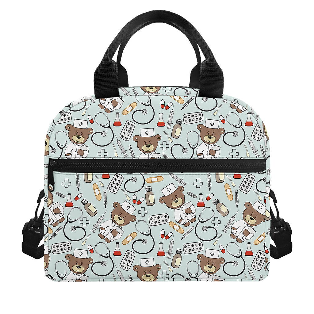 Teddy Bear Doctor Pattern Print Insulated Lunch Bag