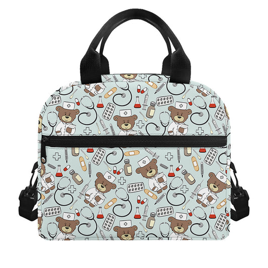 Teddy Bear Doctor Pattern Print Insulated Lunch Bag