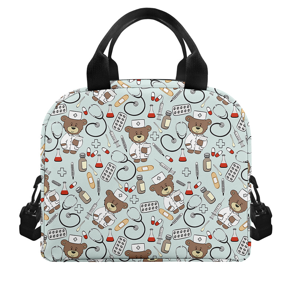 Teddy Bear Doctor Pattern Print Insulated Lunch Bag