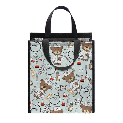 Teddy Bear Doctor Pattern Print Insulated Lunch Tote