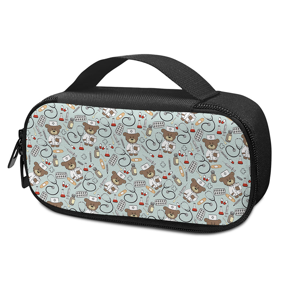 Teddy Bear Doctor Pattern Print Insulin Cooler Travel Case