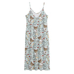 Teddy Bear Doctor Pattern Print Jersey Midi Cami Dress