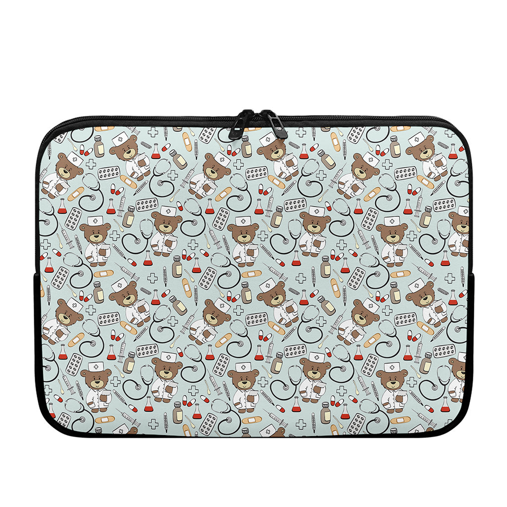 Teddy Bear Doctor Pattern Print Laptop Sleeve