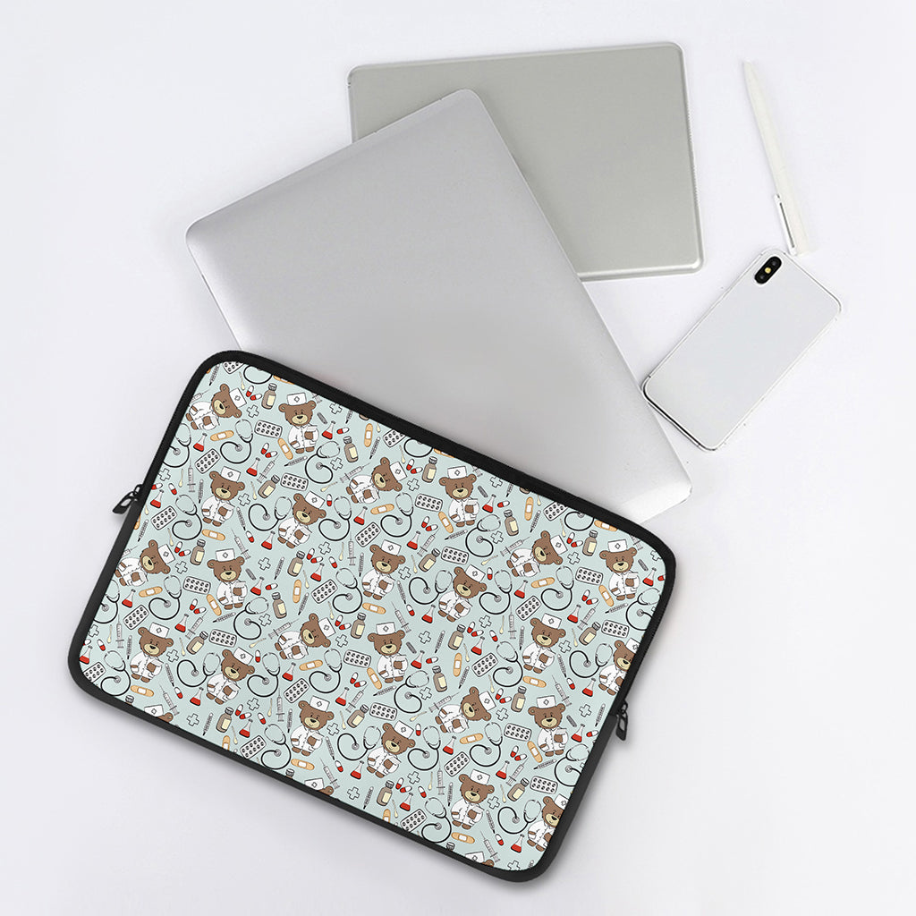 Teddy Bear Doctor Pattern Print Laptop Sleeve