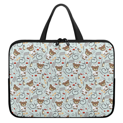 Teddy Bear Doctor Pattern Print Laptop Sleeve With Handle