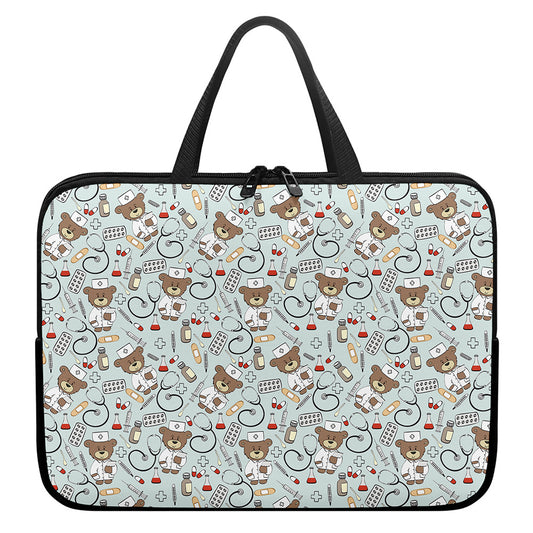 Teddy Bear Doctor Pattern Print Laptop Sleeve With Handle