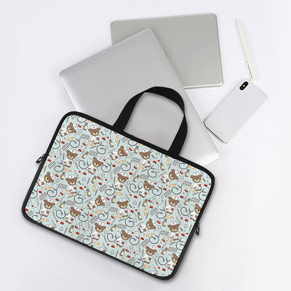 Teddy Bear Doctor Pattern Print Laptop Sleeve With Handle