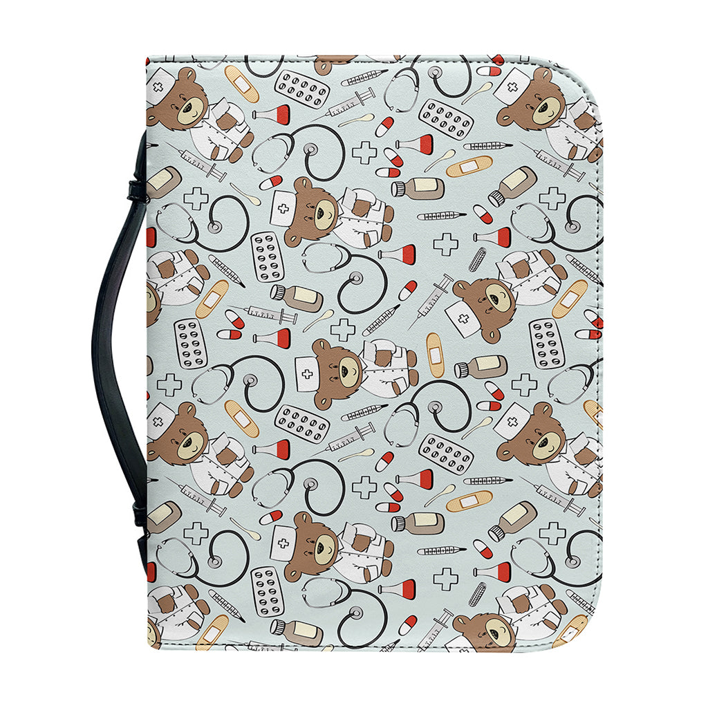 Teddy Bear Doctor Pattern Print Leather Bible Cover