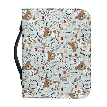 Teddy Bear Doctor Pattern Print Leather Bible Cover