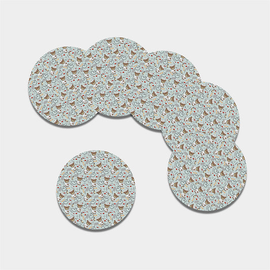 Teddy Bear Doctor Pattern Print Leather Coaster Set