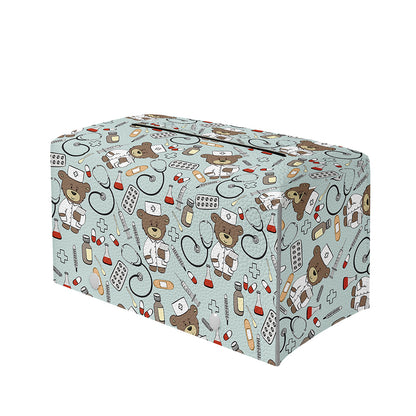 Teddy Bear Doctor Pattern Print Leather Tissue Box Cover