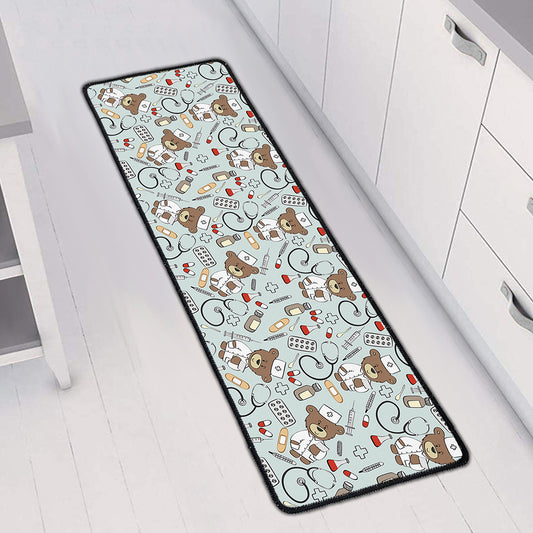 Teddy Bear Doctor Pattern Print Long Kitchen Mat