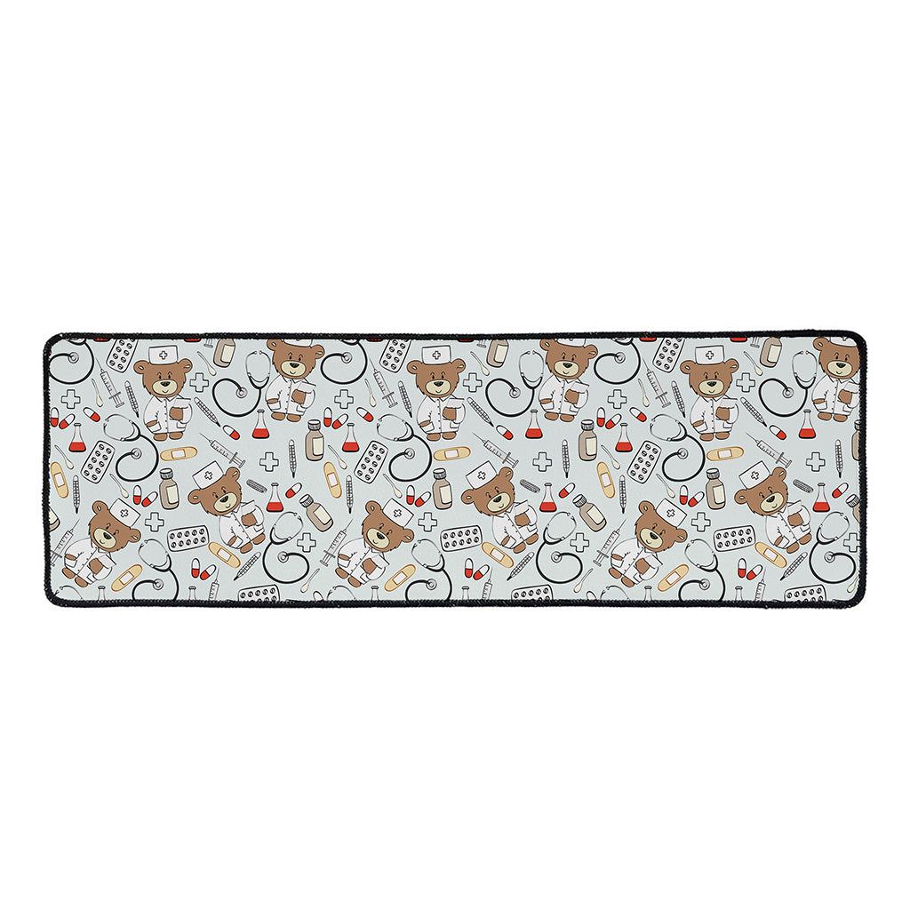 Teddy Bear Doctor Pattern Print Long Kitchen Mat
