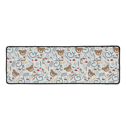 Teddy Bear Doctor Pattern Print Long Kitchen Mat