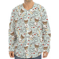 Teddy Bear Doctor Pattern Print Long Sleeve Baseball Jersey