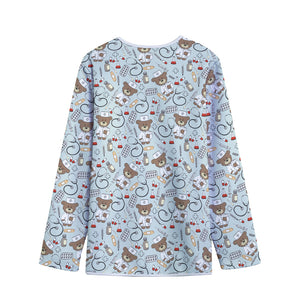 Teddy Bear Doctor Pattern Print Long Sleeve Short Coat