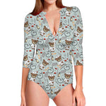 Teddy Bear Doctor Pattern Print Long Sleeve Swimsuit