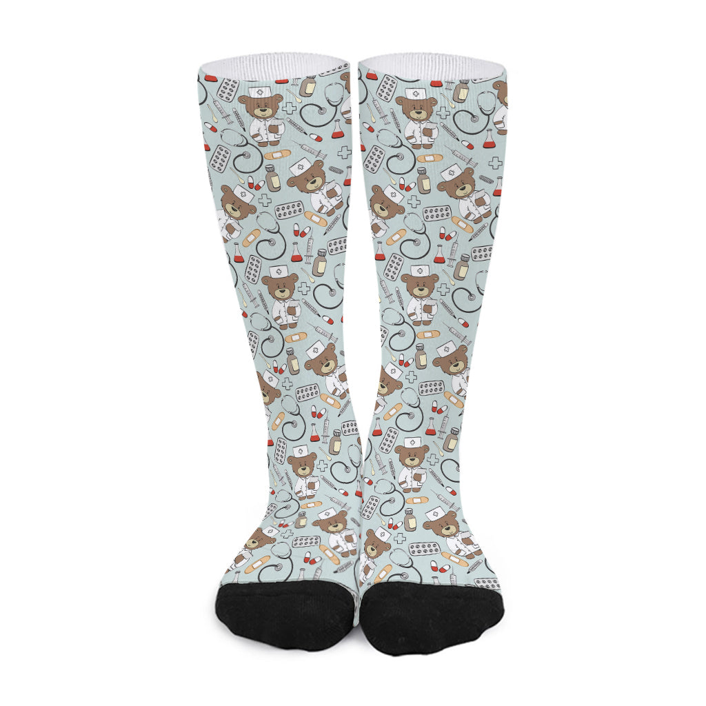 Teddy Bear Doctor Pattern Print Long Socks