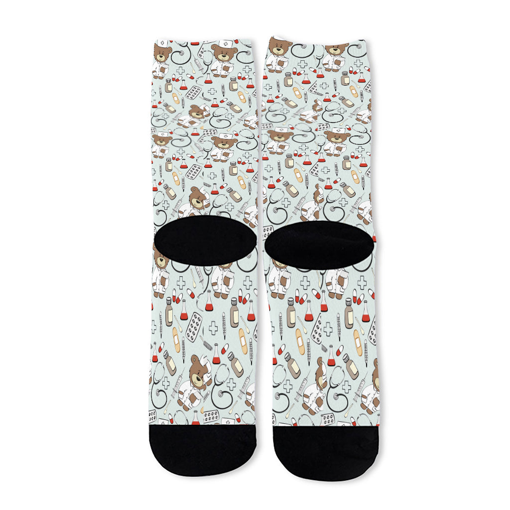 Teddy Bear Doctor Pattern Print Long Socks