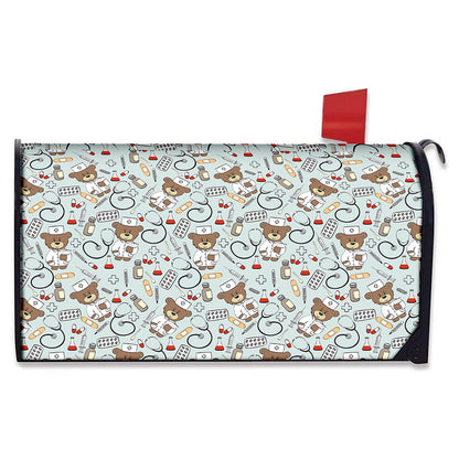 Teddy Bear Doctor Pattern Print Mailbox Cover