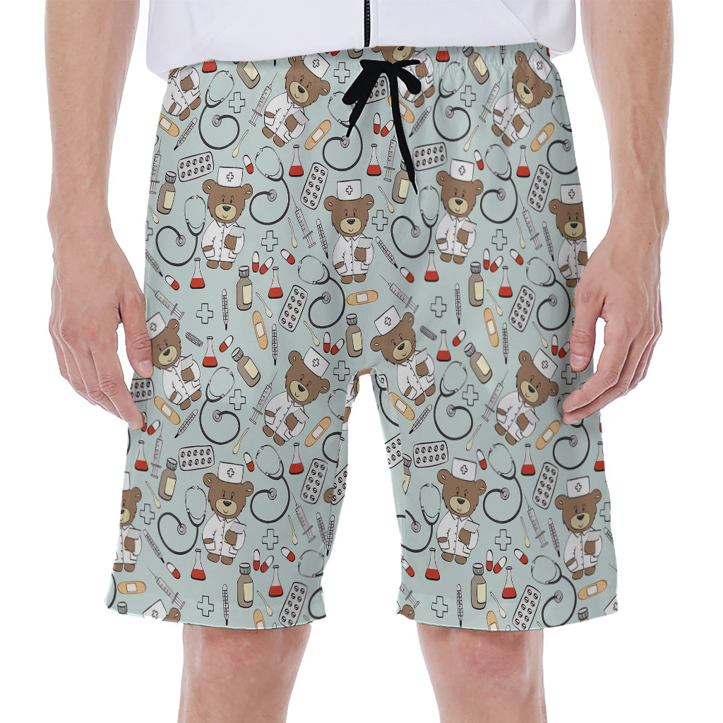Teddy Bear Doctor Pattern Print Men's Beach Shorts