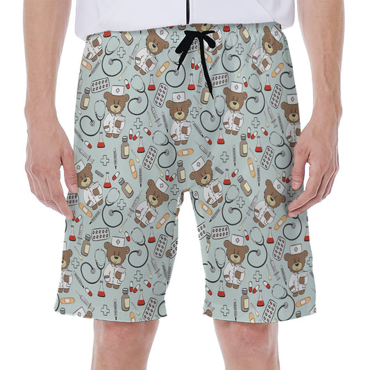 Teddy Bear Doctor Pattern Print Men's Beach Shorts