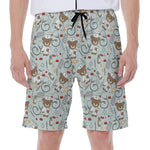 Teddy Bear Doctor Pattern Print Men's Beach Shorts