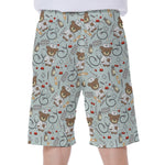 Teddy Bear Doctor Pattern Print Men's Beach Shorts